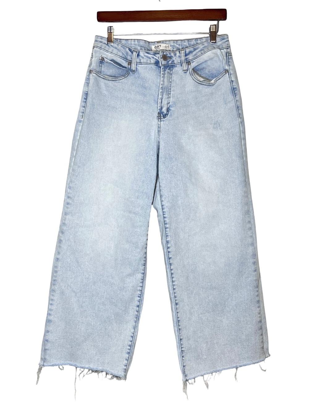 Oat New York Light-blue High-rise Raw Hem Cropped Wide-leg Jeans Sz 29